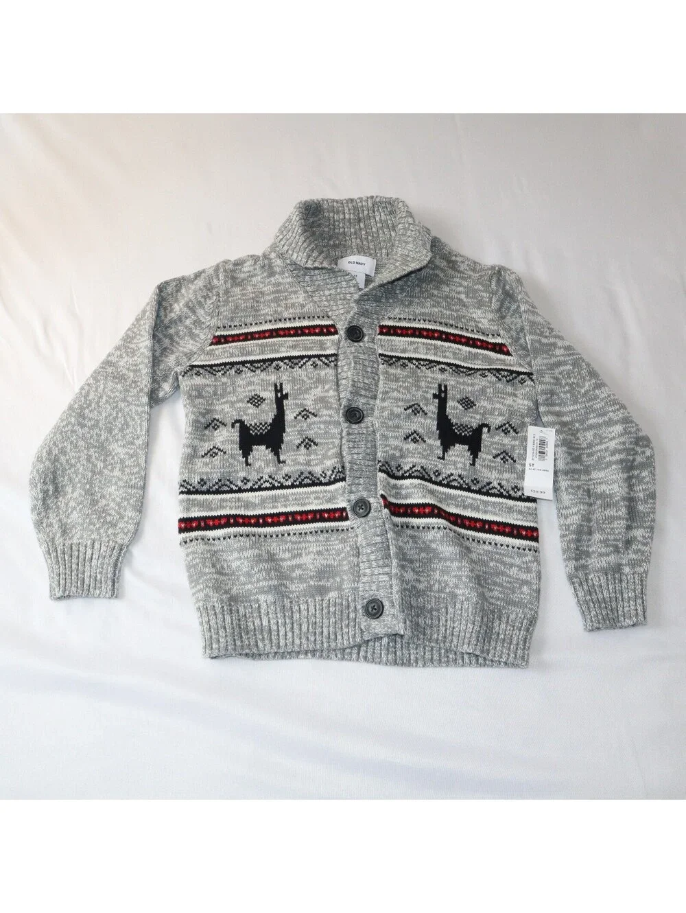 Old Navy Boys Cardigan Sweater Llama Pattern 5T Gray